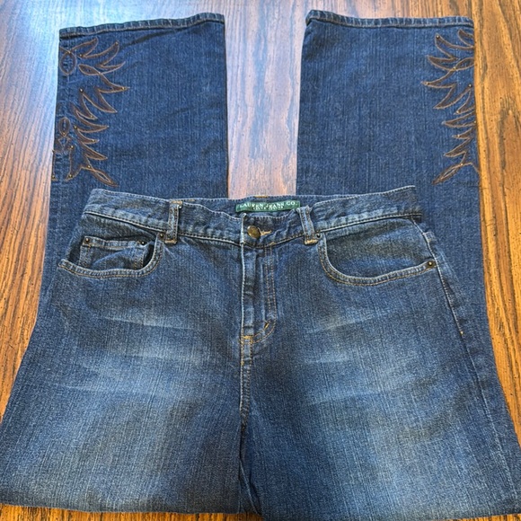 Vintage Lauren Ralph Lauren Blue Flare Jeans Floral Embroidery Size 6 - Picture 2 of 6
